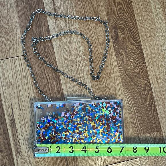 Acrylic Confetti Glitter Hard Clutch Purse Handbag chain strap clear rainbow y2k - Picture 11 of 14